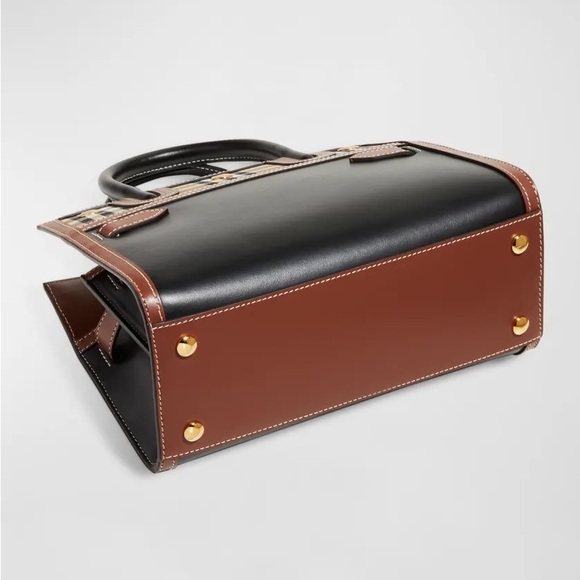 BURBERRY Logo Vintage Check Black Leather Small Title Crossbody Shoulder Handbag - Picture 10 of 16